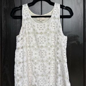 LOFT Cream Floral Lace Tank Top